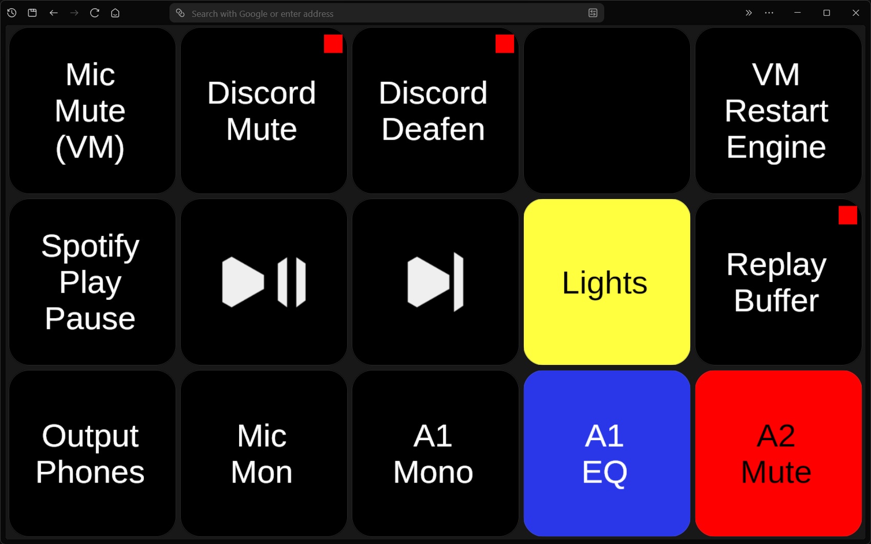 A browser showing the Stream-Deck-like control panel hosted by Companion